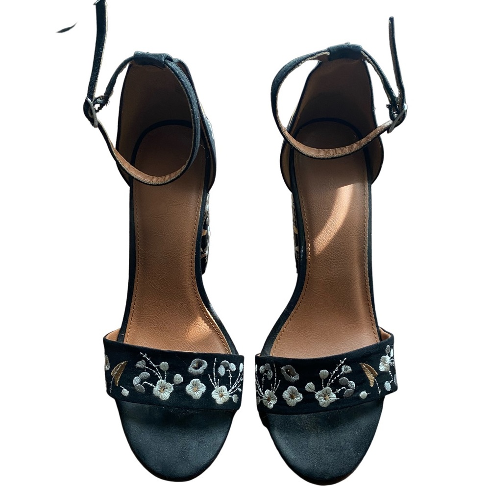 Black floral print heels with strap